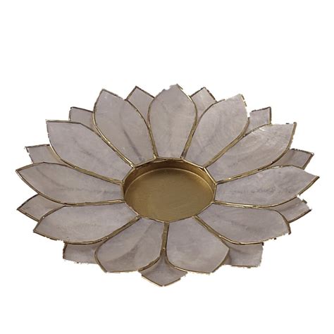 Lotus Candle Holder Capiz Shell Flat 2 Layer Decorating Accent Home Decor Gift Ideas (White ...