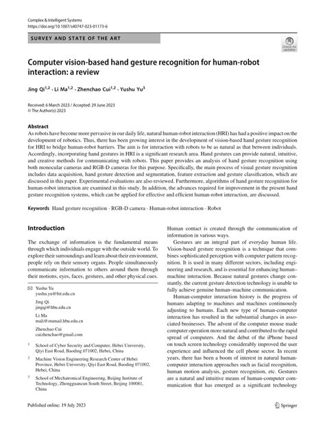 (PDF) Computer vision-based hand gesture recognition for human-robot ...