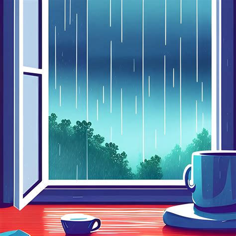 illustration of rainy day looking out of large window in digital... - Arthub.ai