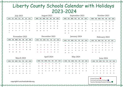 Liberty County Schools Calendar with Holidays 2023-2024