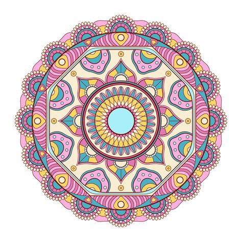 vectores de mandalas un adorno de color redondo simétrico. dibujo ...