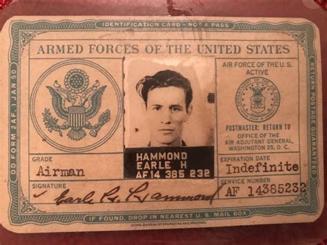 Grandfathers USAF ID card. Circa 1954 I believe. : r/OldSchoolCool