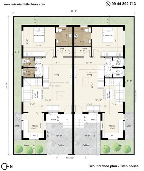 49' x 55' Twin house floor plan