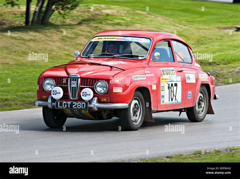 Saab 96 Rally Car on Rally Track at Oulton Park Motor Racing Circuit Cheshire England United ...