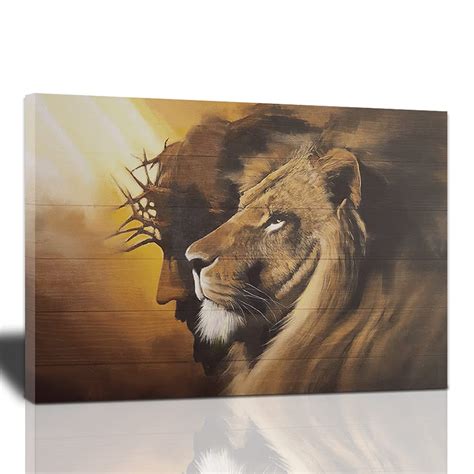 Buy Jesus and Lion Canvas Wall Art Christian Gifts for men Jesus ...