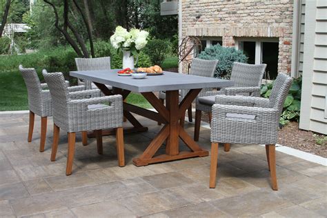 Eucalyptus & Composite Dining Table with Wicker & Eucalyptus Arm Chairs | Patio dining set ...