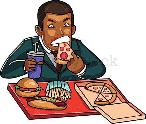 Black Corporate Man Eating Junk Food Cartoon Vector Clipart Friendlystock