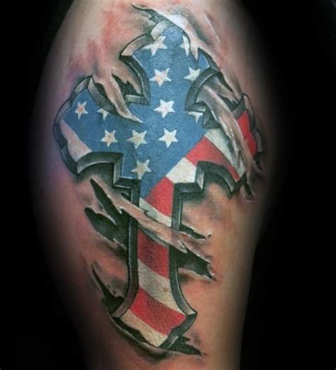 Express Your Patriotism with a Cross Tattoo Featuring the American Flag