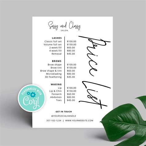 Price List Templates - Printable Pricelist Menu for MS Word - Beauty Salon