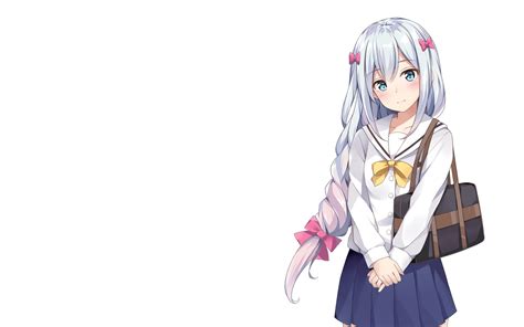 3840x2160 resolution | gray haired female anime character wallpaper, white background, Eromanga ...