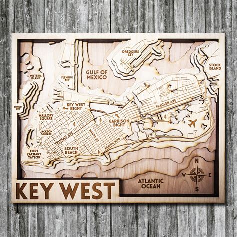 Florida Keys, Florida 3D Nautical Wood Map, 13.5" x 31"