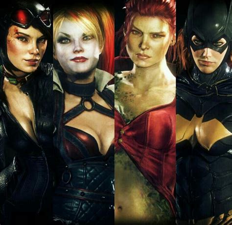 four women dressed up as batman, catwoman, and harley in different ...