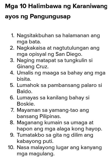 Karaniwang Ayos Ng Pangungusap In English