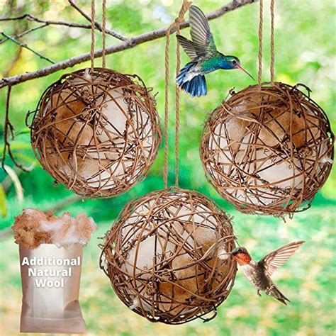 YYK Set of 3 Globe Hummingbird Nesters - Bird Nesting Material Holder – Nest Balls Hummingbird ...