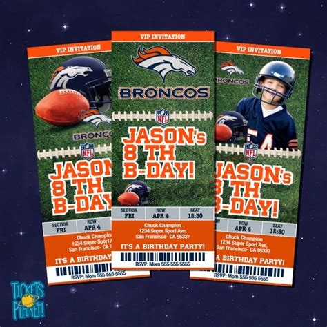 Denver Broncos Tickets Birthday Invitation Card by TicketsPlanet