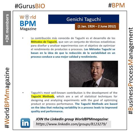 #GuruBIO: Genichi Taguchi: Methods based on reducing variability in a process leads to improved ...