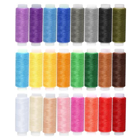 24 Colors Assortment 200 Yards Sewing Thread for Hand and Machine Sewing Each Spool Coil 100% ...