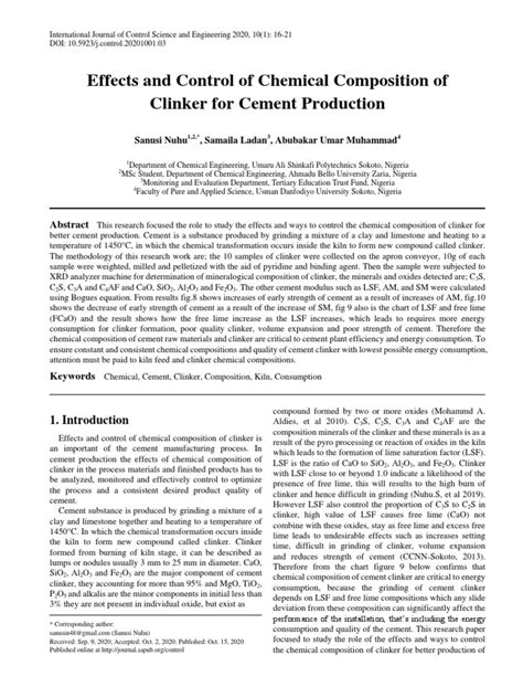 Chemical, Cement, Clinker, Composition, Kiln, Consumption | PDF | Cement | Chemical Compounds