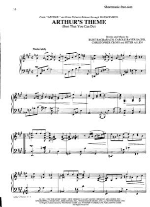 Arthur's Theme (Best That You Can Do) - Arthur Free Piano Sheet Music PDF