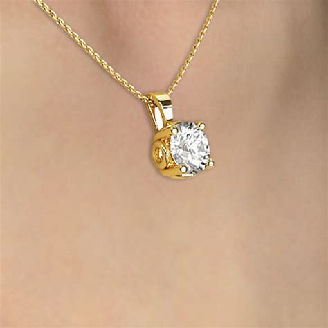 Lotus Flower Round Diamond Solitaire Necklace Pendant, Gold or Platinum ...