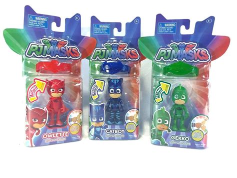 PJ MASKS Light Up FIGURES Gekko Catboy Owlette with Amulet Bracelet ...