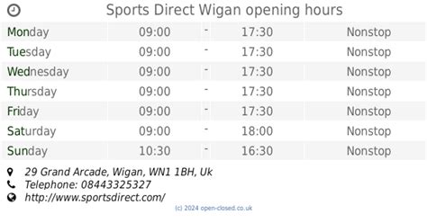 Sports Direct Wigan opening times, 29 Grand Arcade