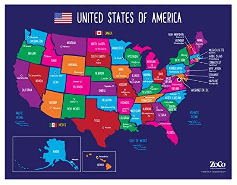 Map of USA States and Capitals Poster - Colorful United States Map for ...