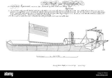 FITCH'S STEAMBOAT, 1790. /nPatent drawing submitted in 1790 by John Fitch and Henry Voigt to the ...