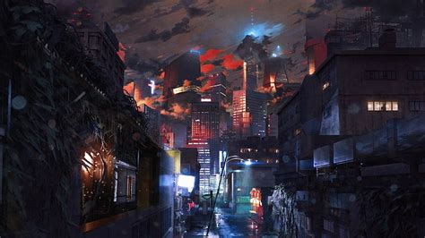 3840x2160px | free download | HD wallpaper: city at night illustration, artwork, digital art ...