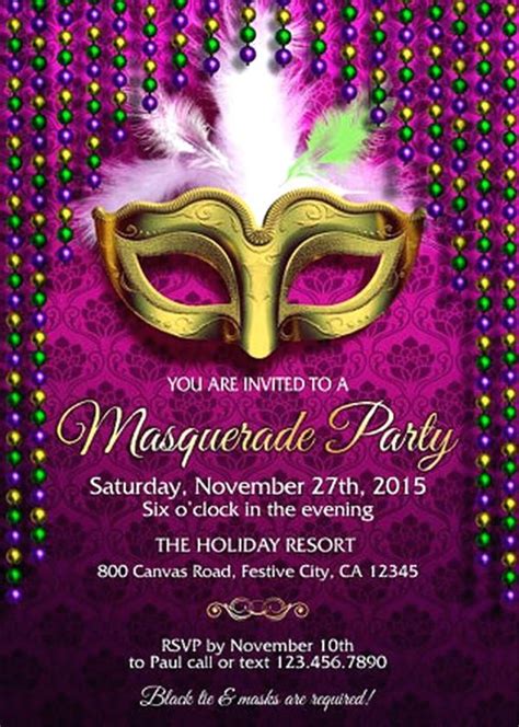 Good Mardi Gras Party Invitation Template Free For Masquerade Party Invitation Exampl… | Party ...