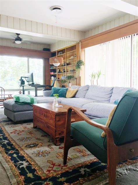 Cozy & Collected Mid-Century Modern Den: Embracing Dated, Original Wood ...