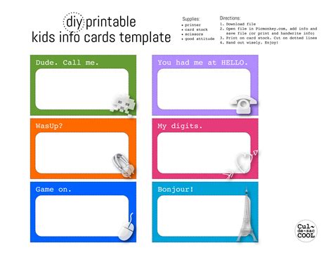 DIY Printable Kids Info Cards Template