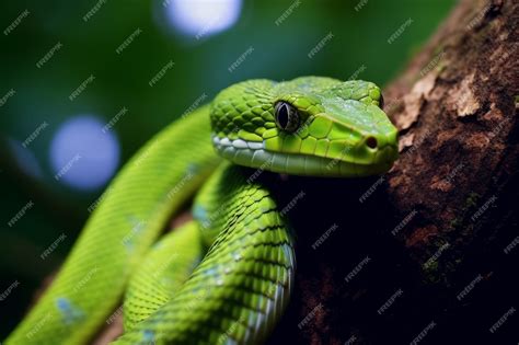 Premium AI Image | green venomous snake on the tree