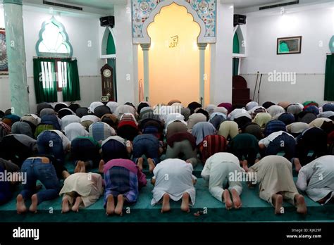 Masjid Al Rahim Mosque. The friday prayer (salat). Muslim men praying ...