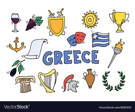 Greece landmarks and cultural features Royalty Free Vector