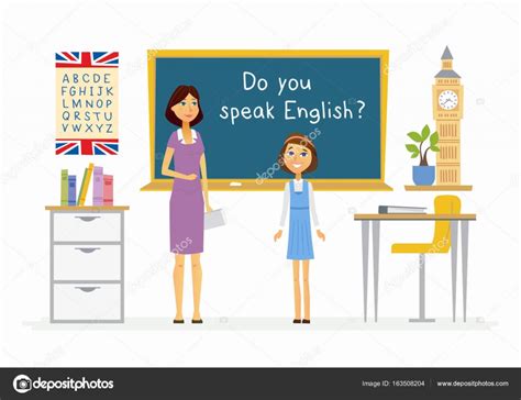 English lesson at school - cartoon people characters illustration Stock ...