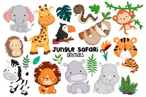 Jungle Animal Clipart - Cute Animal Graphic by Inkley Studio · Creative Fabrica