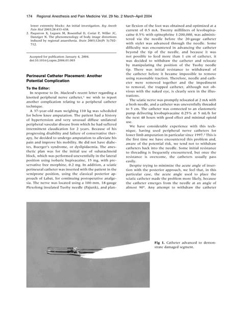 Perineural Catheter Placement: Another Potential Complication | Regional Anesthesia & Pain Medicine