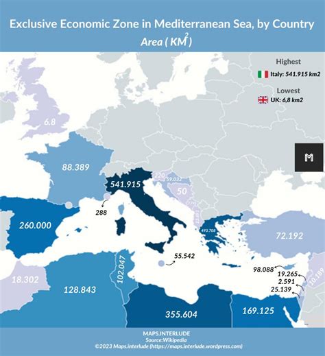 EEZ in Mediterranean Sea, by country. Highest:... - Maps on the Web