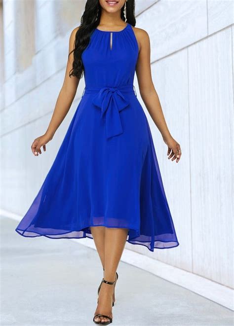 US$ 31.81 Royal Blue Sleeveless Keyhole Neckline Dress #SummerDress # ...