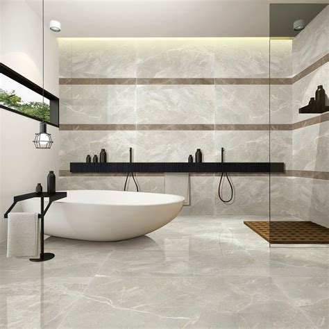 Light Grey Stone Look Bathroom Tiles , Porcelain Tile Flooring Anti Slip