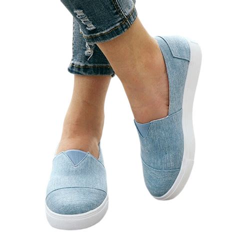 Lallc - Women's Flat Slip On Canvas Trainers Loafers Plimsolls Round Toe Shoes Sizes - Walmart ...