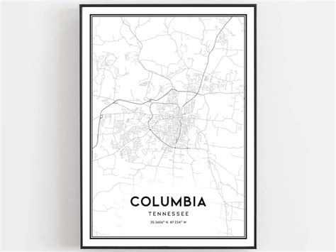 Columbia Map Print, Columbia Map Poster Wall Art, Tn City Map, Tennessee Print Street Map Decor ...