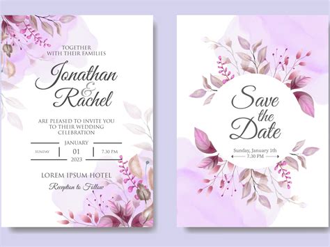 Elegant floral wedding invitation template in classic purple by Yekti Eka on Dribbble