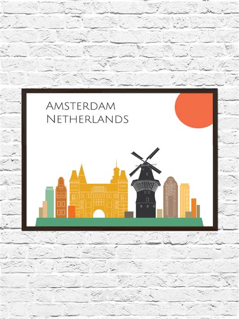 Amsterdam Cityscape Skyline Poster Print Amsterdam Art | Etsy