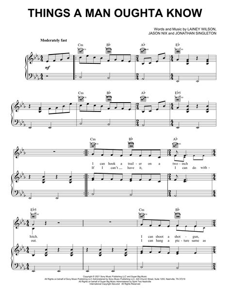 Lainey Wilson "Things A Man Oughta Know" Sheet Music Notes | Download ...