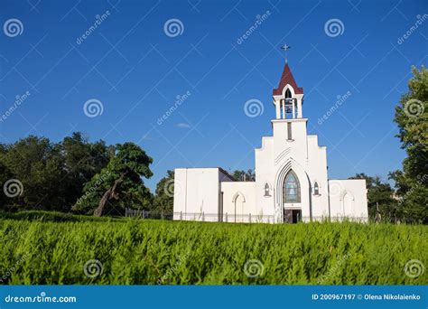 White Catholic Church on the Background of the Blue Sky Stock Image - Image of outdoor, catholic ...