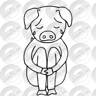 Sad Pig Outline for Classroom / Therapy Use - Great Sad Pig Clipart