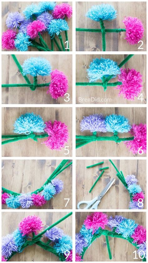 How to Make Tassel Flower Crowns | Diy flower crown, Easy yarn crafts, Yarn flowers