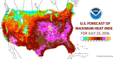 U.S. Forecast of maximum heat index for July 23, 2016 - Vivid Maps